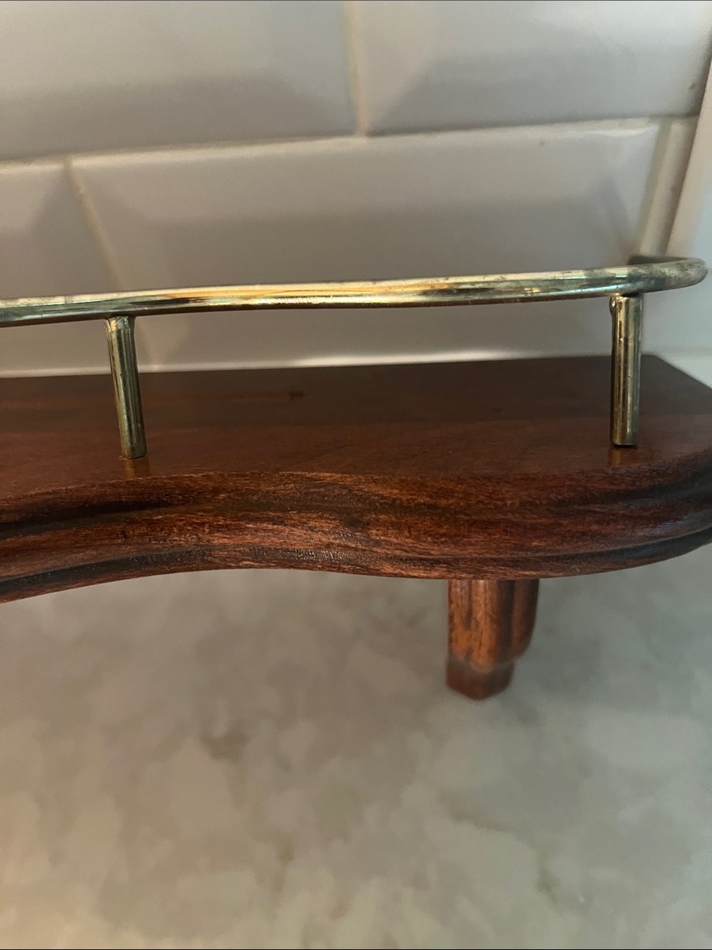 Vintage Home Interiors Brown brass Wood Shelf w/ plate groove ready to hang - Picture 2 of 8